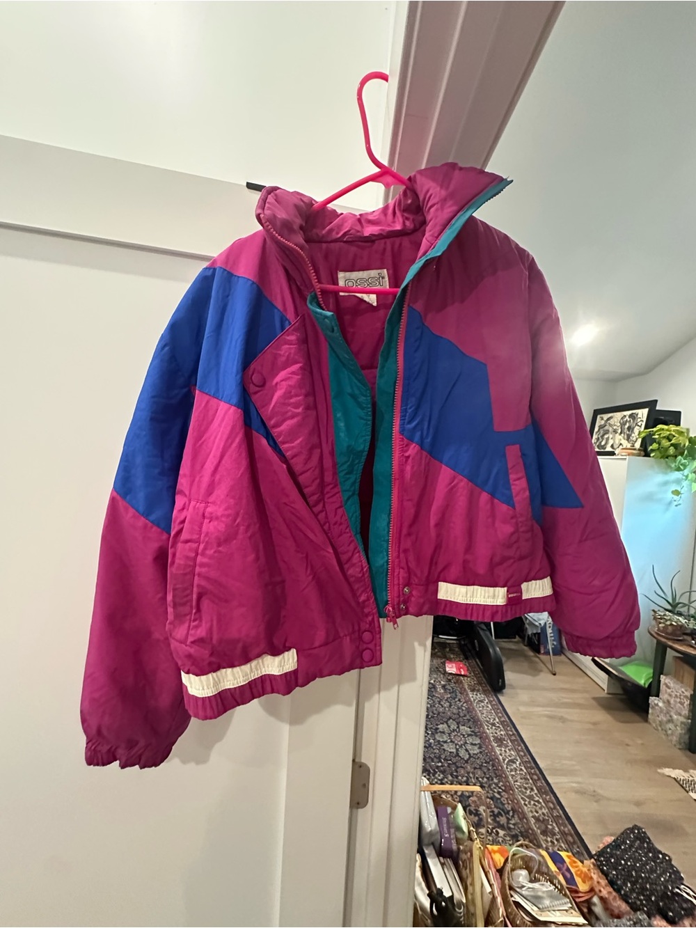 Vintage Puffer Jacket - Magenta & Blue